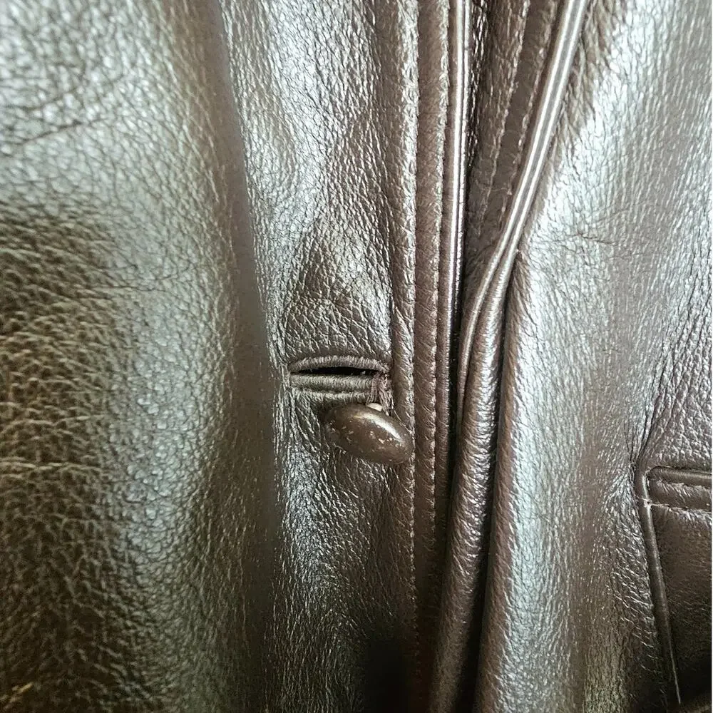 Together! Vintage Dark Brown Leather Double Breasted Trench Coat with Belt
